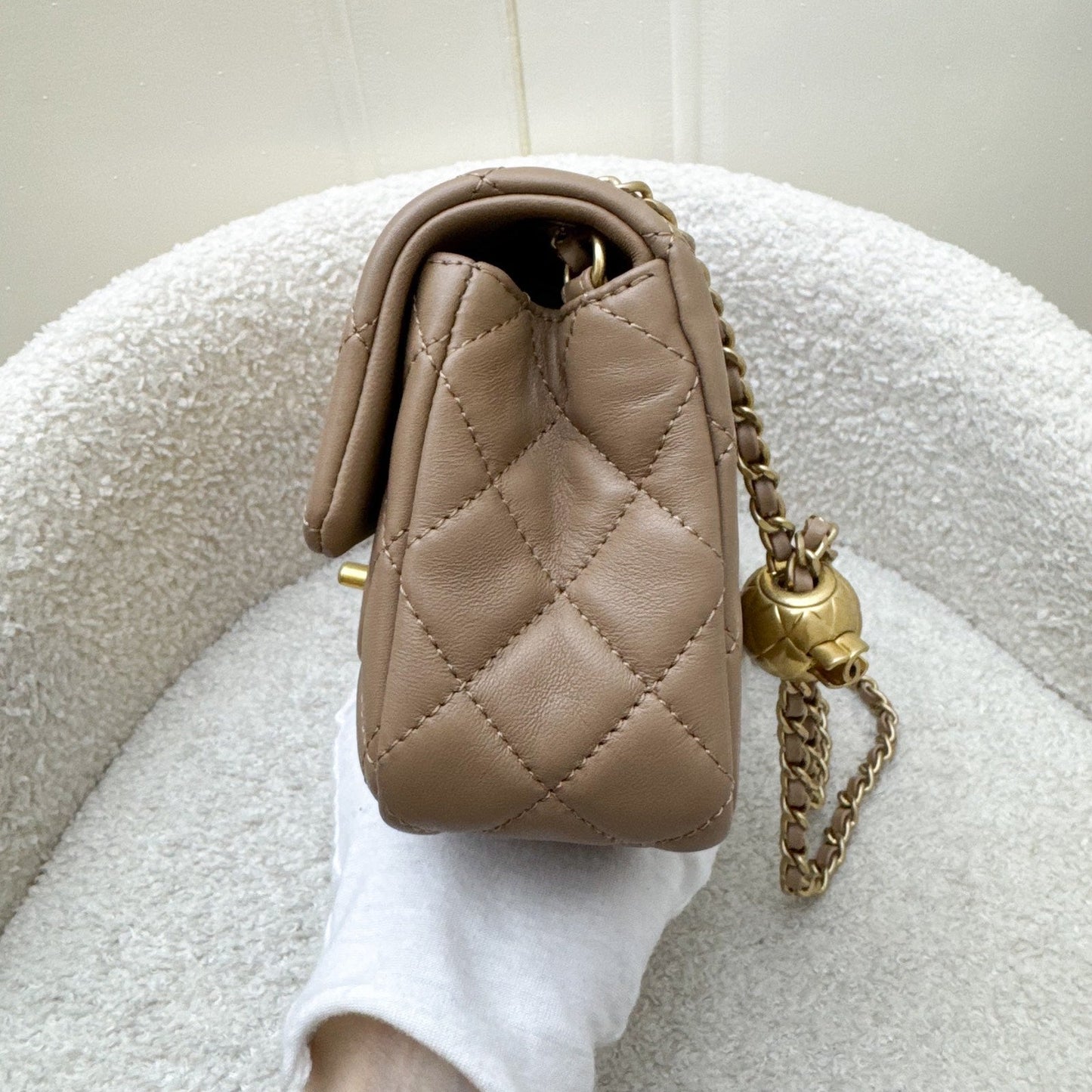 GLM-Pearl Crush Mini Rectangular Flap in 22B Dark Beige Lambskin AGHW