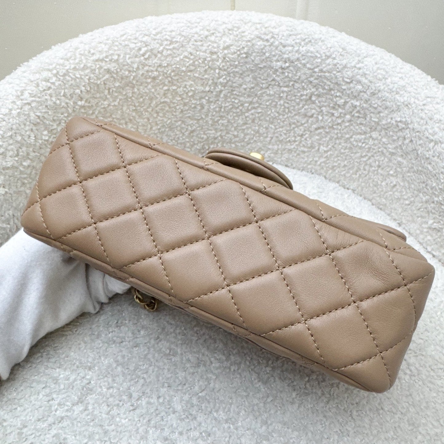 GLM-Pearl Crush Mini Rectangular Flap in 22B Dark Beige Lambskin AGHW
