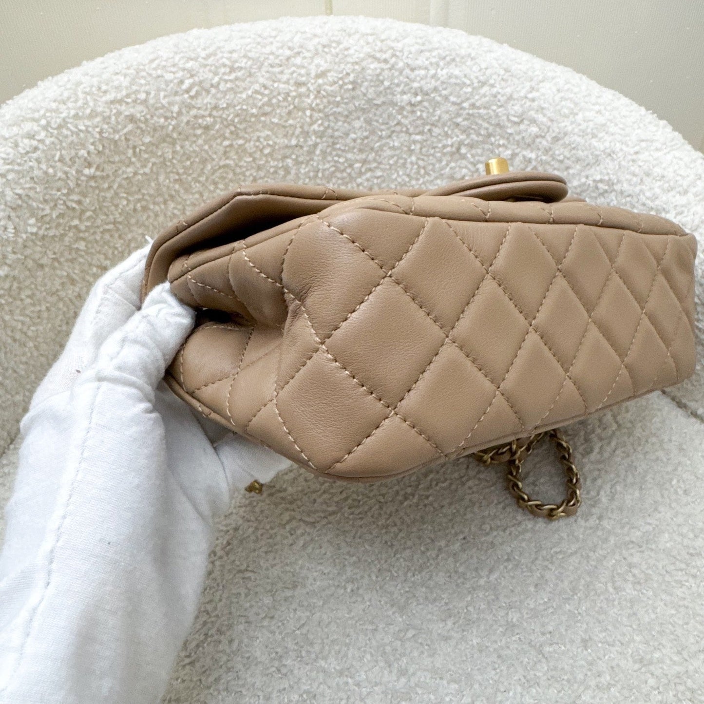 GLM-Pearl Crush Mini Rectangular Flap in 22B Dark Beige Lambskin AGHW