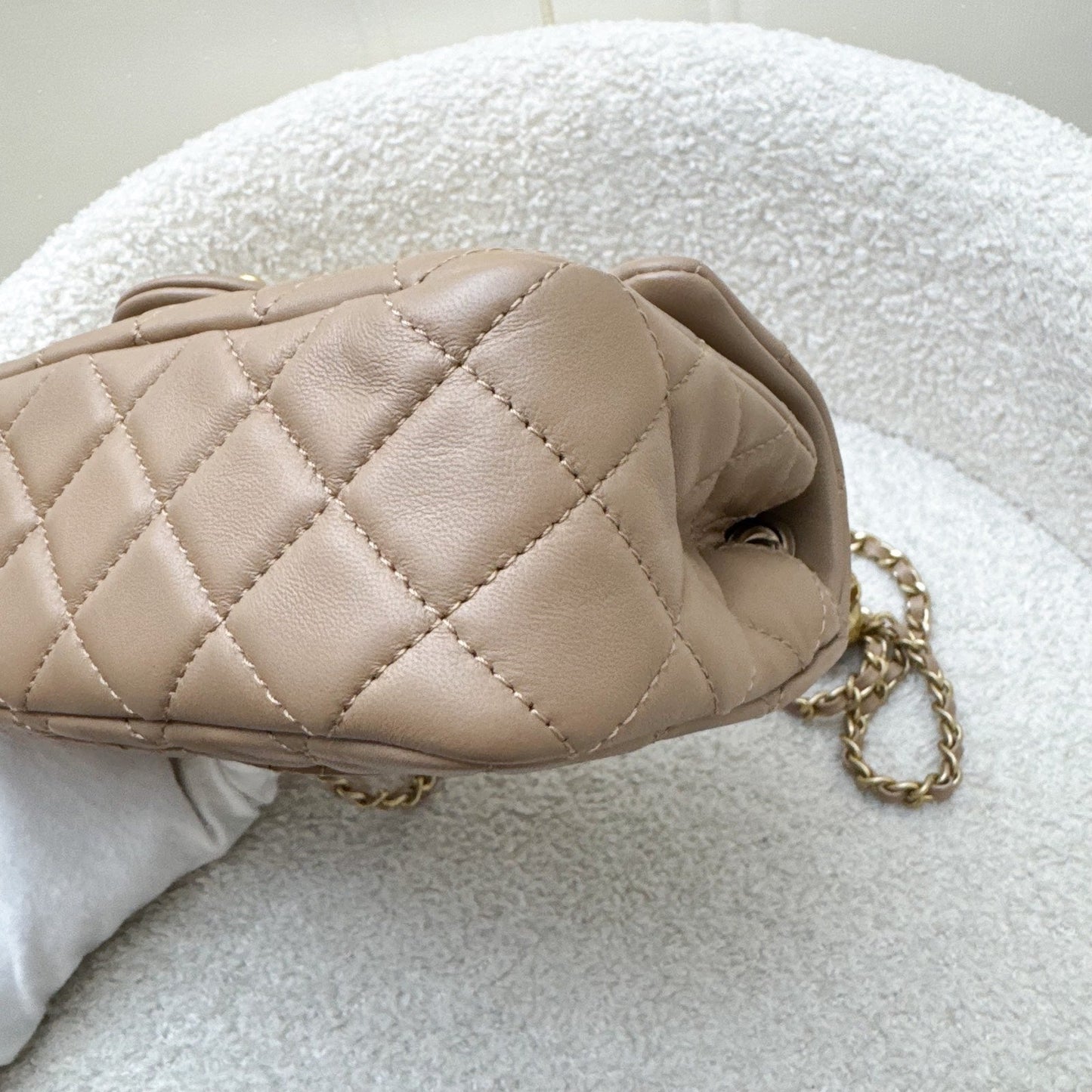 GLM-Pearl Crush Mini Rectangular Flap in 22B Dark Beige Lambskin AGHW