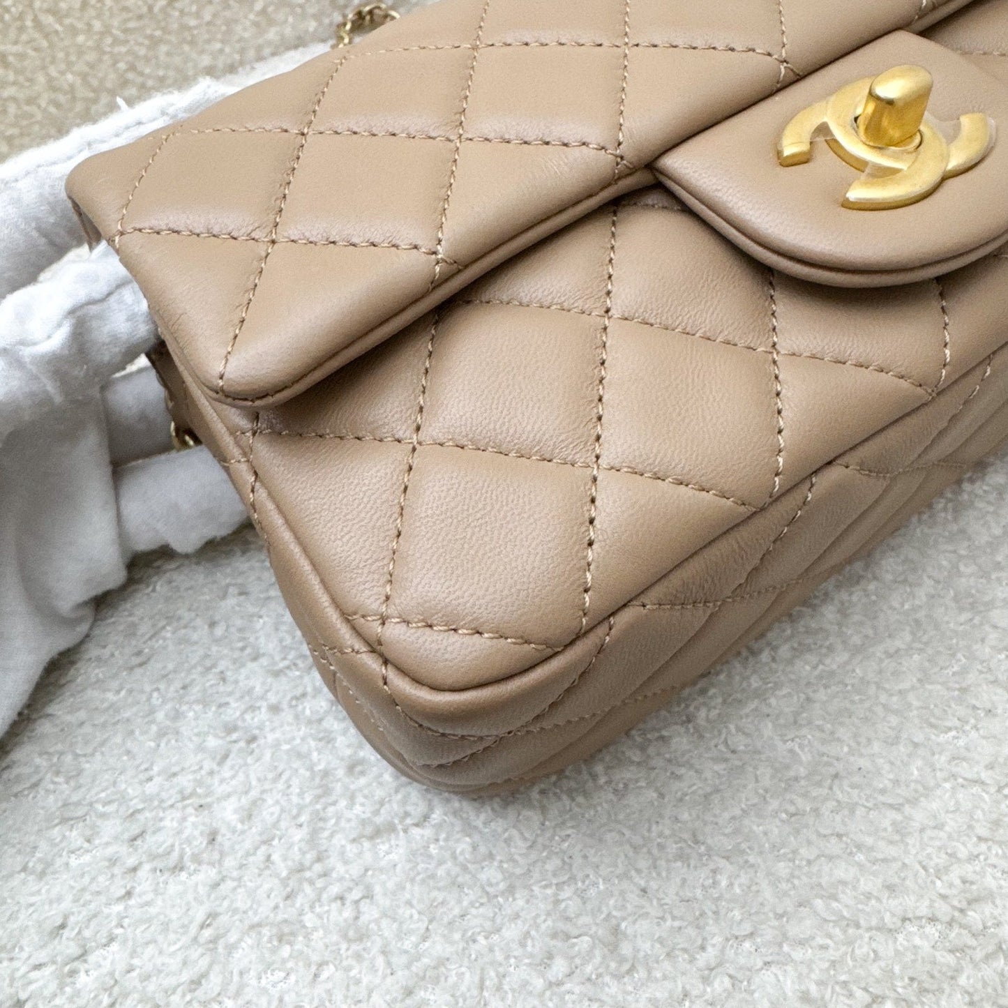 GLM-Pearl Crush Mini Rectangular Flap in 22B Dark Beige Lambskin AGHW