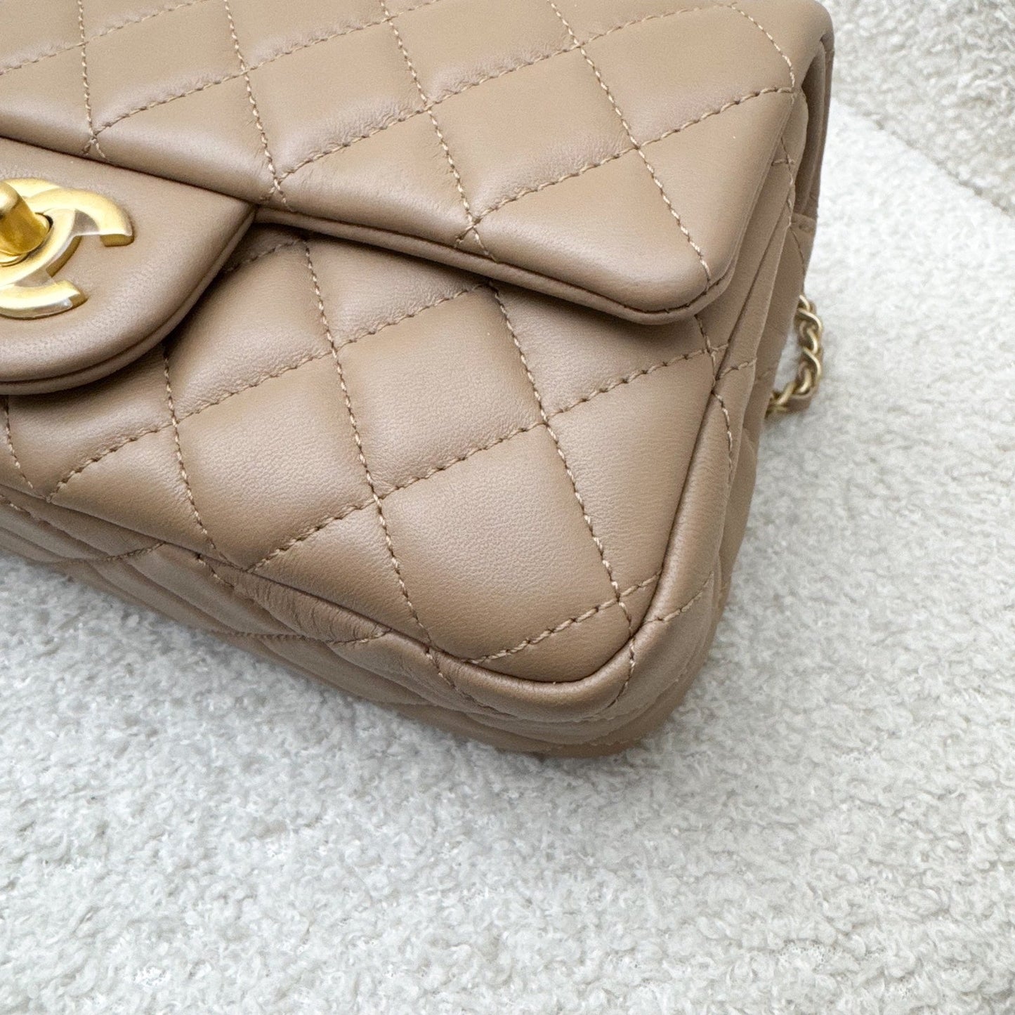 GLM-Pearl Crush Mini Rectangular Flap in 22B Dark Beige Lambskin AGHW