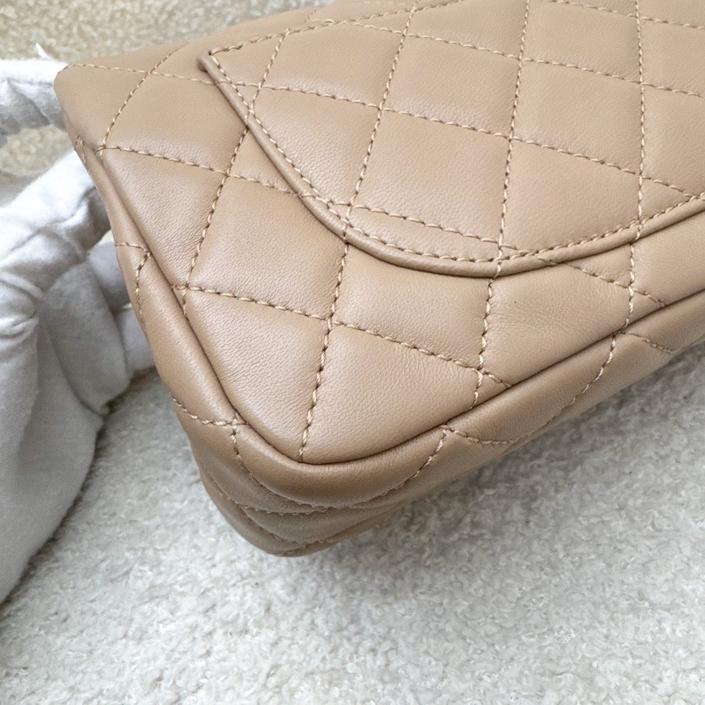 GLM-Pearl Crush Mini Rectangular Flap in 22B Dark Beige Lambskin AGHW