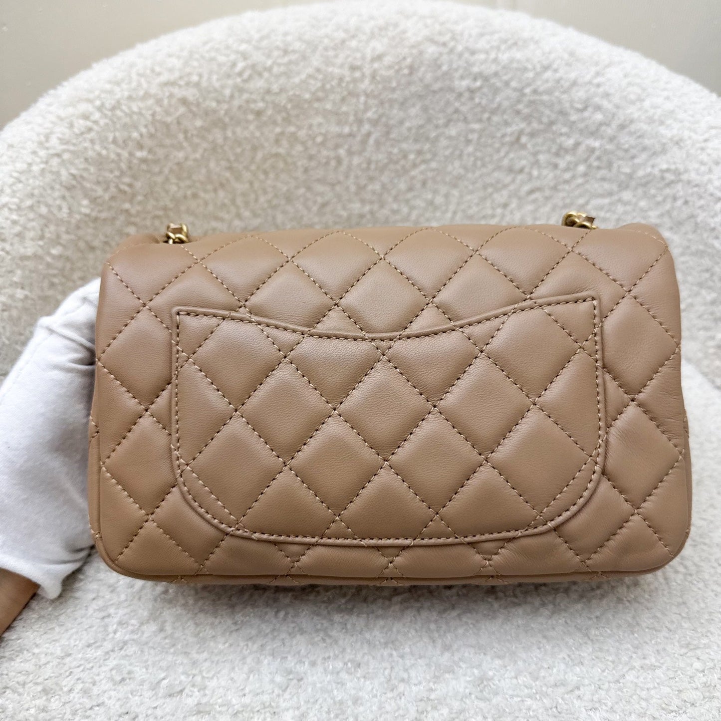 GLM-Pearl Crush Mini Rectangular Flap in 22B Dark Beige Lambskin AGHW