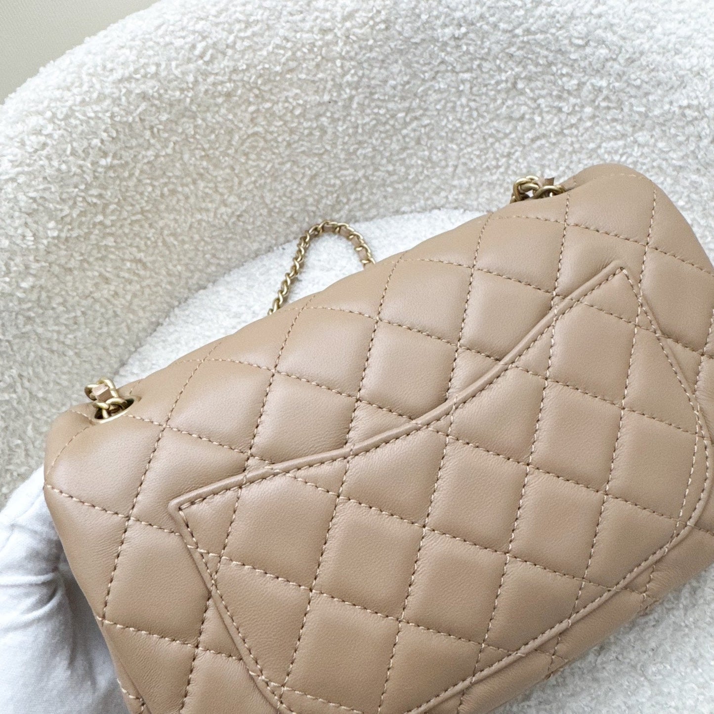 GLM-Pearl Crush Mini Rectangular Flap in 22B Dark Beige Lambskin AGHW