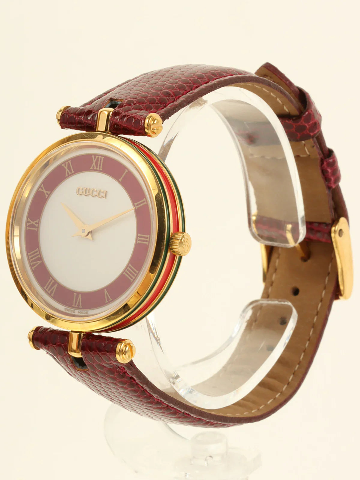 GUCCI Web Detailed Round Logo Watch Bordeaux