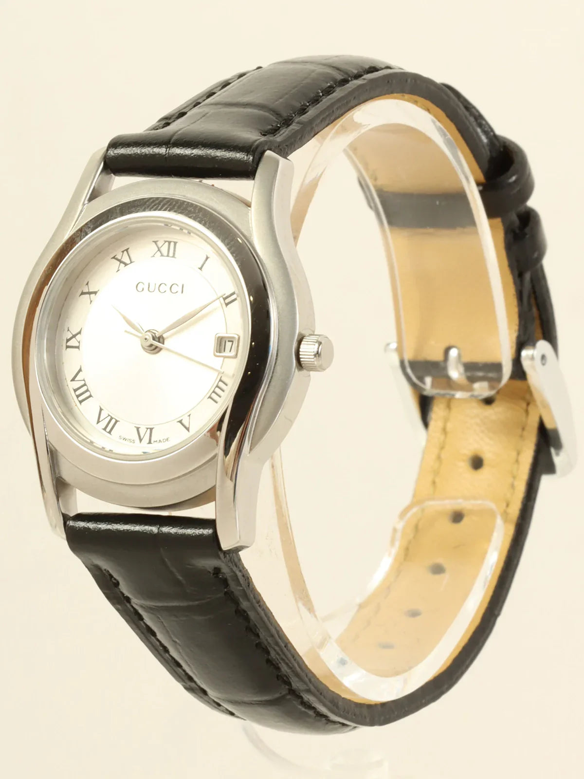 GUCCI Round Logo Face Warch Silver/Black