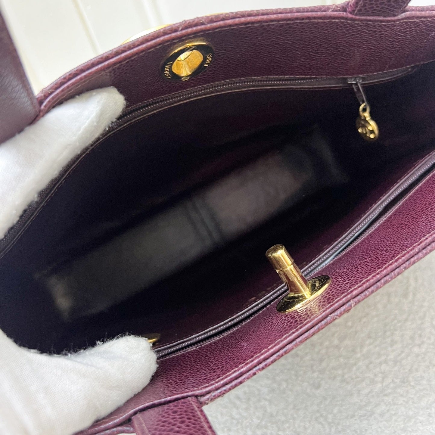 GLM- Shoulder Tote Bag in Dark Burgundy Red Caviar GHW