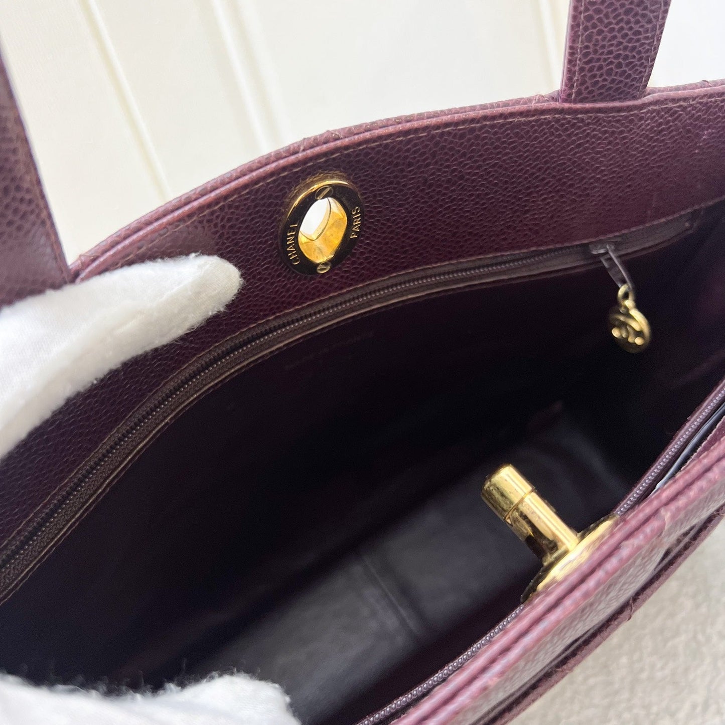 GLM- Shoulder Tote Bag in Dark Burgundy Red Caviar GHW