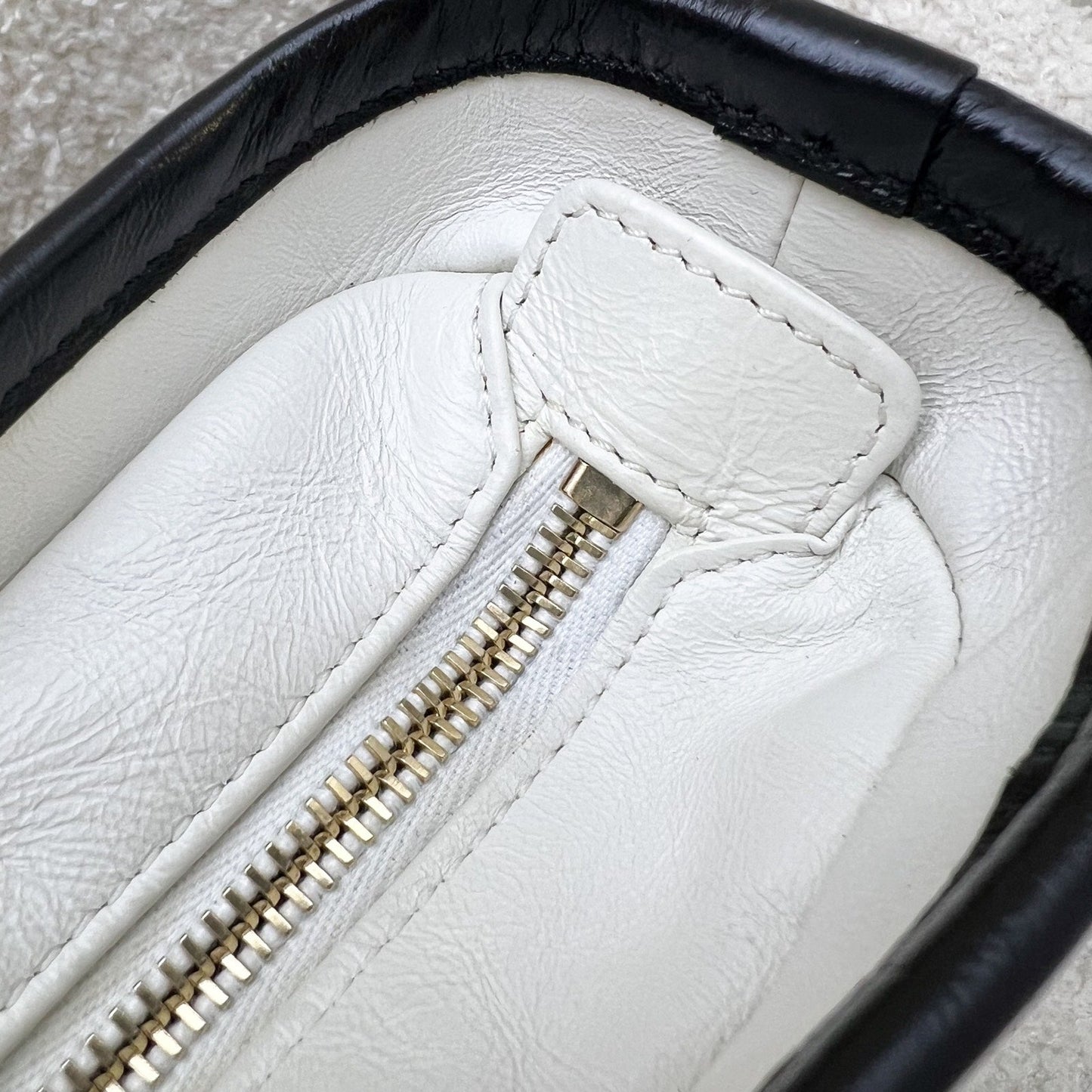 GLM-Small Gabrielle Hobo in White Distressed Calfskin, Black Base and 3 Tone HW