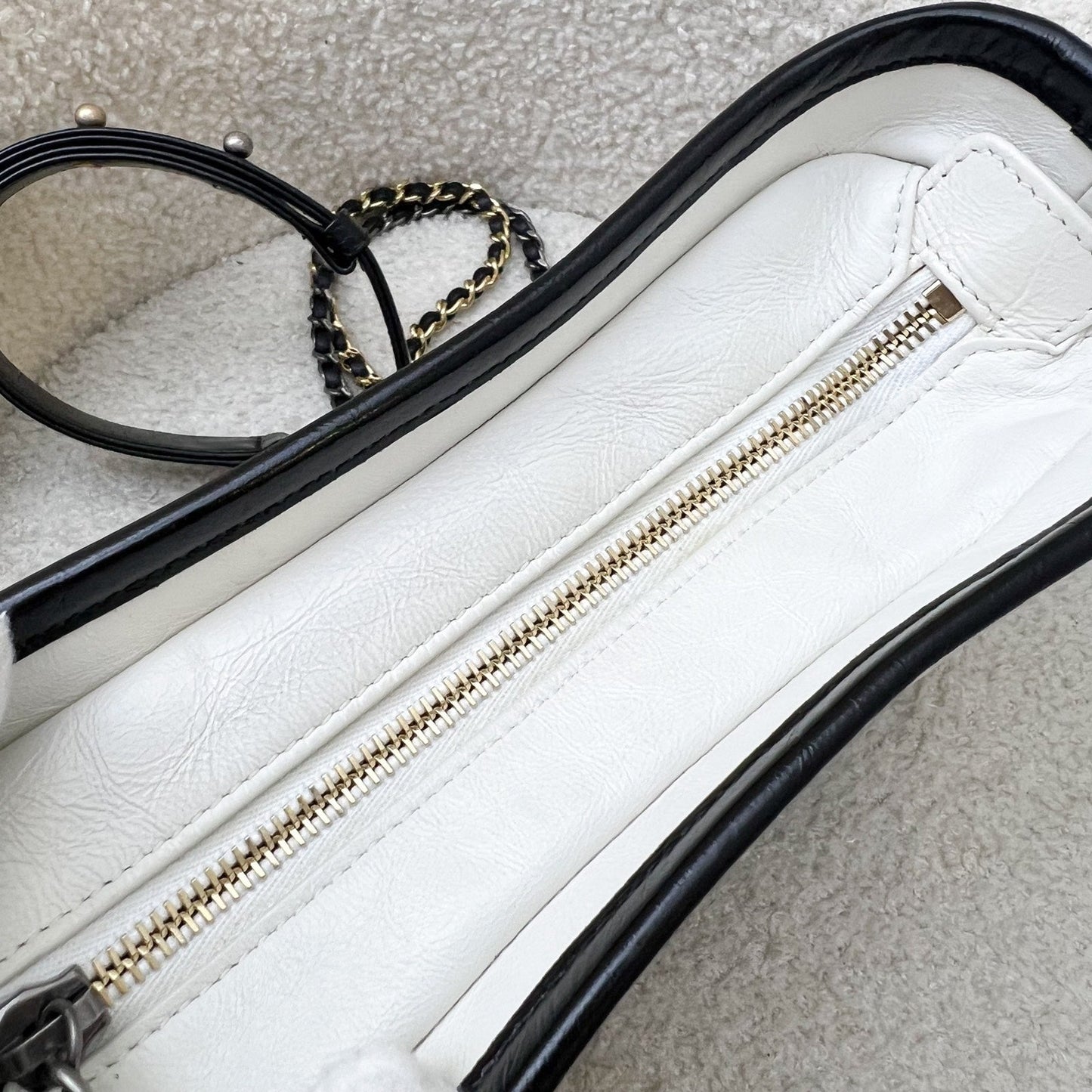 GLM-Small Gabrielle Hobo in White Distressed Calfskin, Black Base and 3 Tone HW