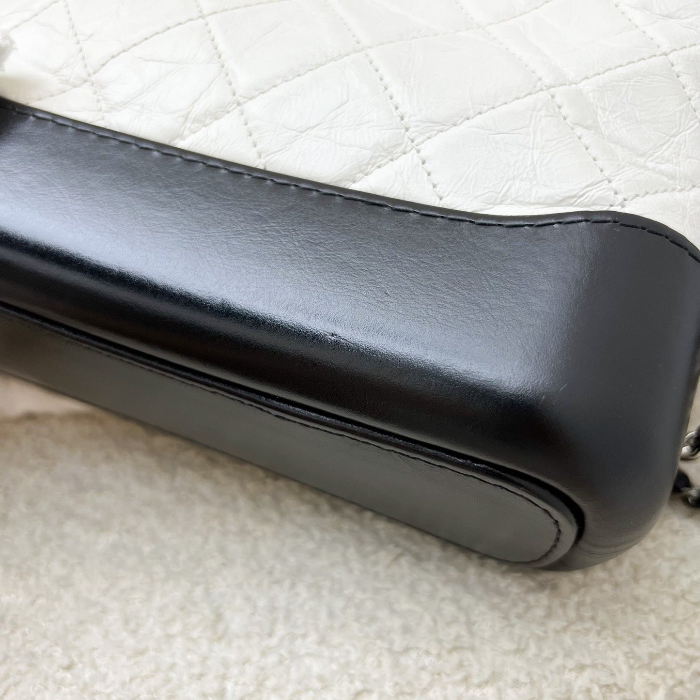GLM-Small Gabrielle Hobo in White Distressed Calfskin, Black Base and 3 Tone HW
