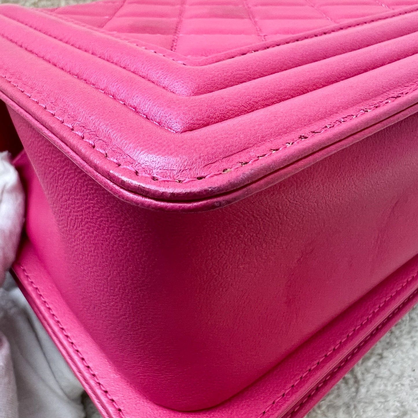 GLM-Medium 25cm Boy Flap in Hot Pink Lambskin and RHW