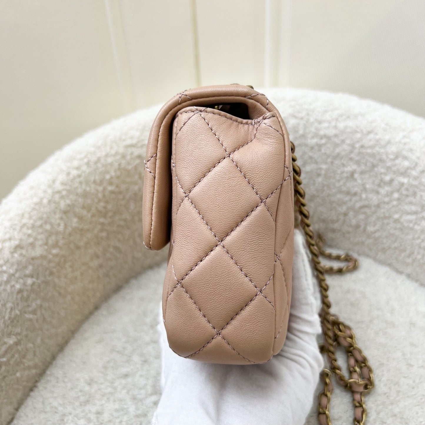 GLM-Seasonal Mini Rectangle Flap Bag in Nude Pink and AGHW
