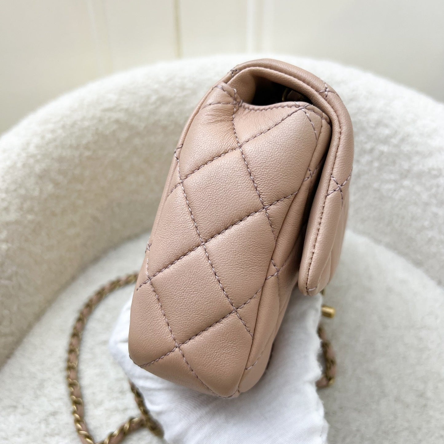 GLM-Seasonal Mini Rectangle Flap Bag in Nude Pink and AGHW