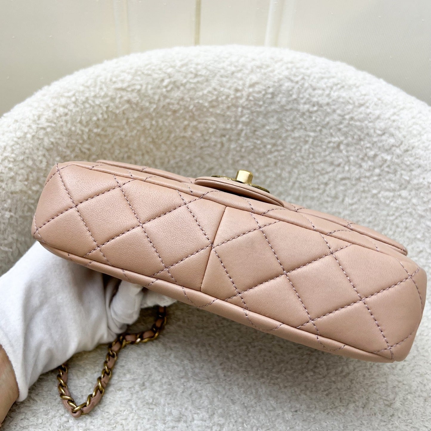 GLM-Seasonal Mini Rectangle Flap Bag in Nude Pink and AGHW