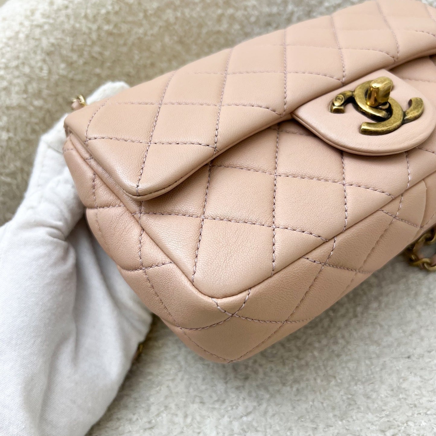 GLM-Seasonal Mini Rectangle Flap Bag in Nude Pink and AGHW