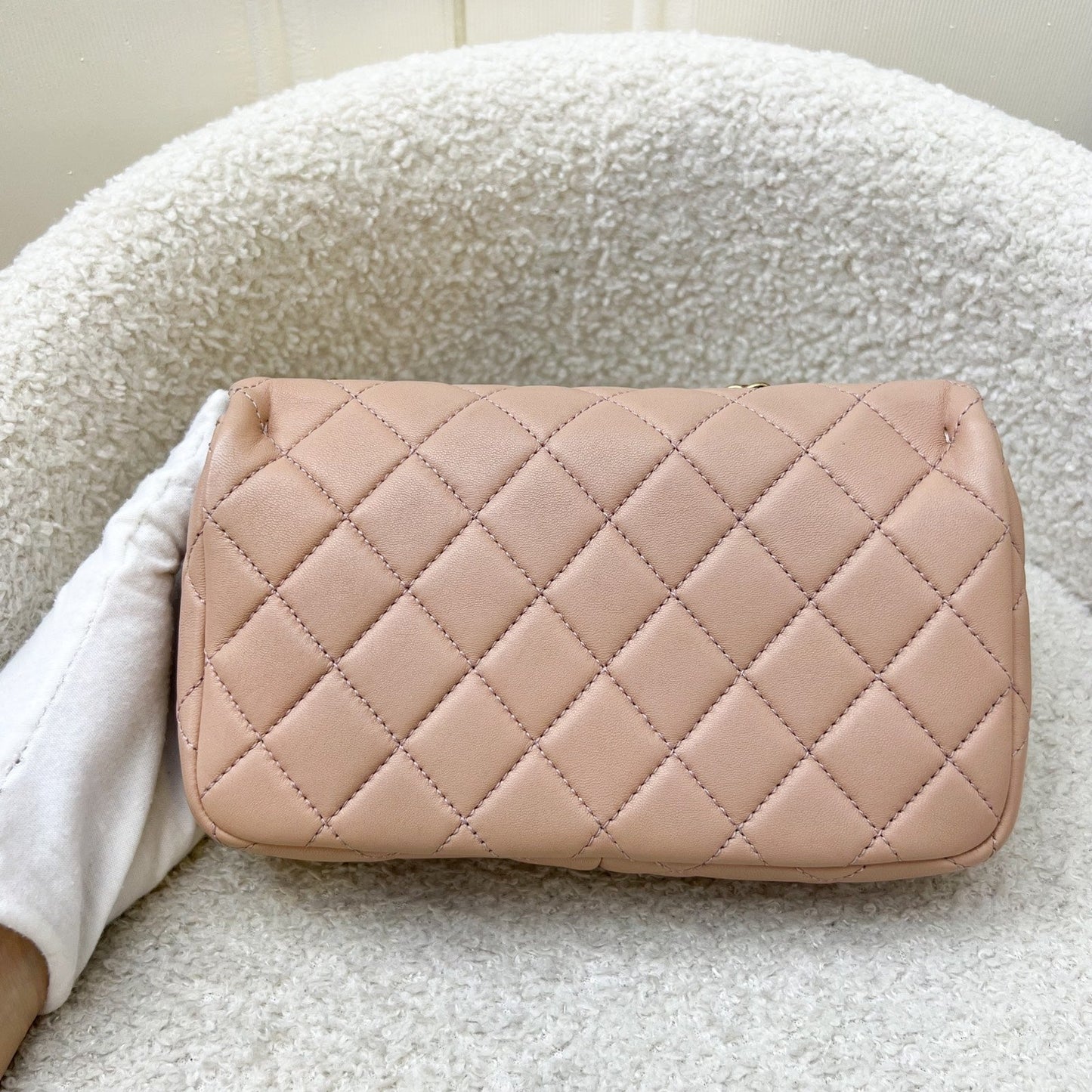GLM-Seasonal Mini Rectangle Flap Bag in Nude Pink and AGHW