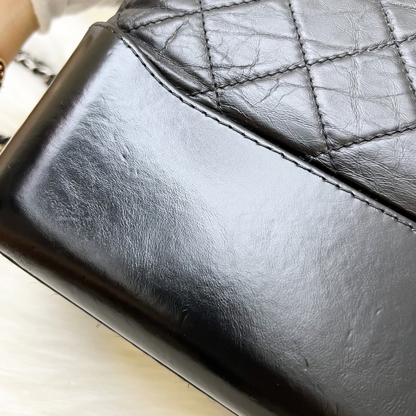 GLM-Medium (New Large) Gabrielle in Black Distressed Calfskin and 3 Tone HW