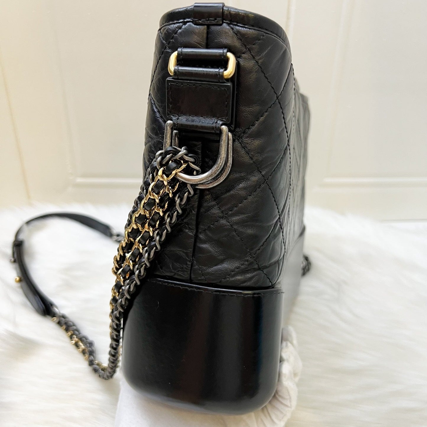 GLM-Medium (New Large) Gabrielle in Black Distressed Calfskin and 3 Tone HW
