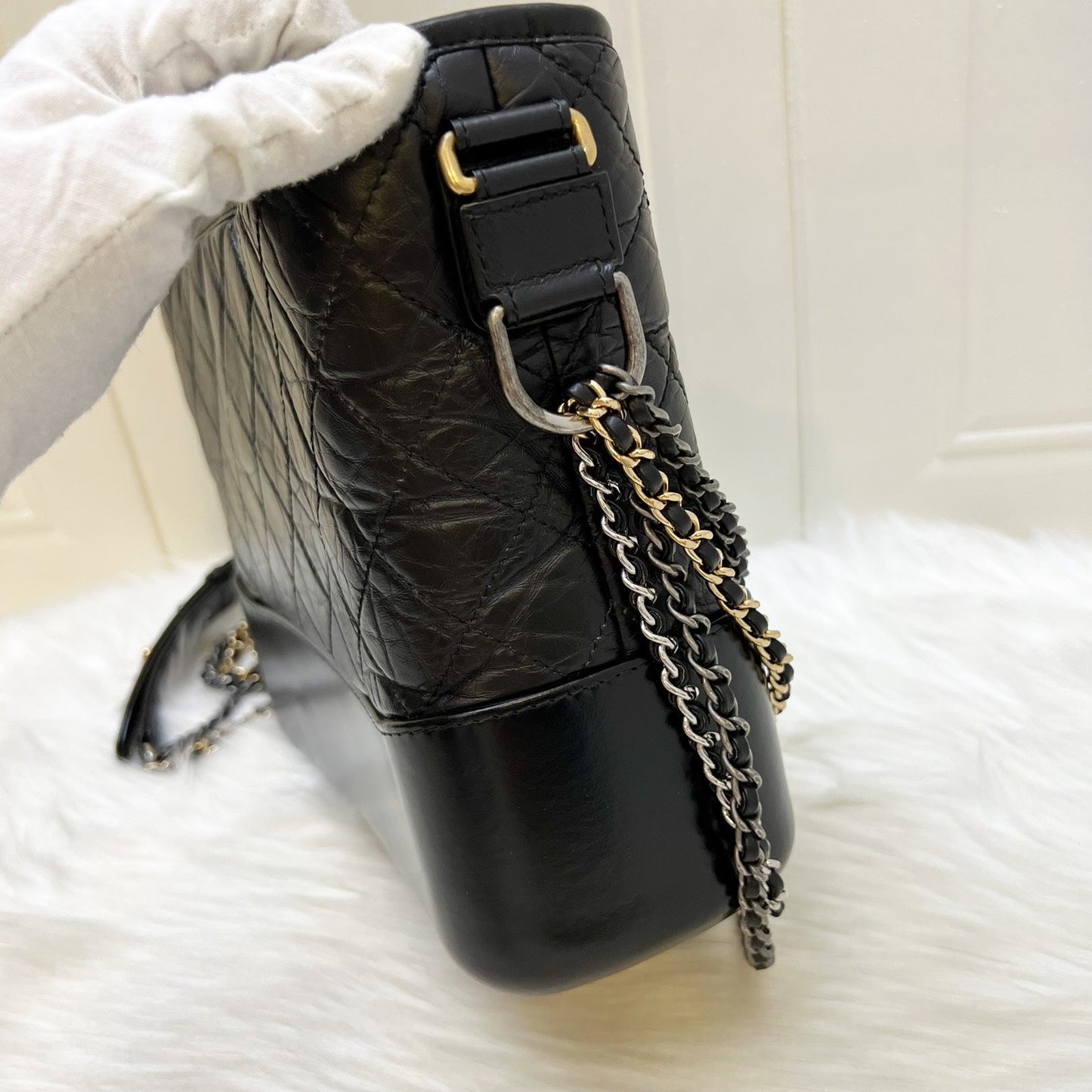 GLM-Medium (New Large) Gabrielle in Black Distressed Calfskin and 3 Tone HW