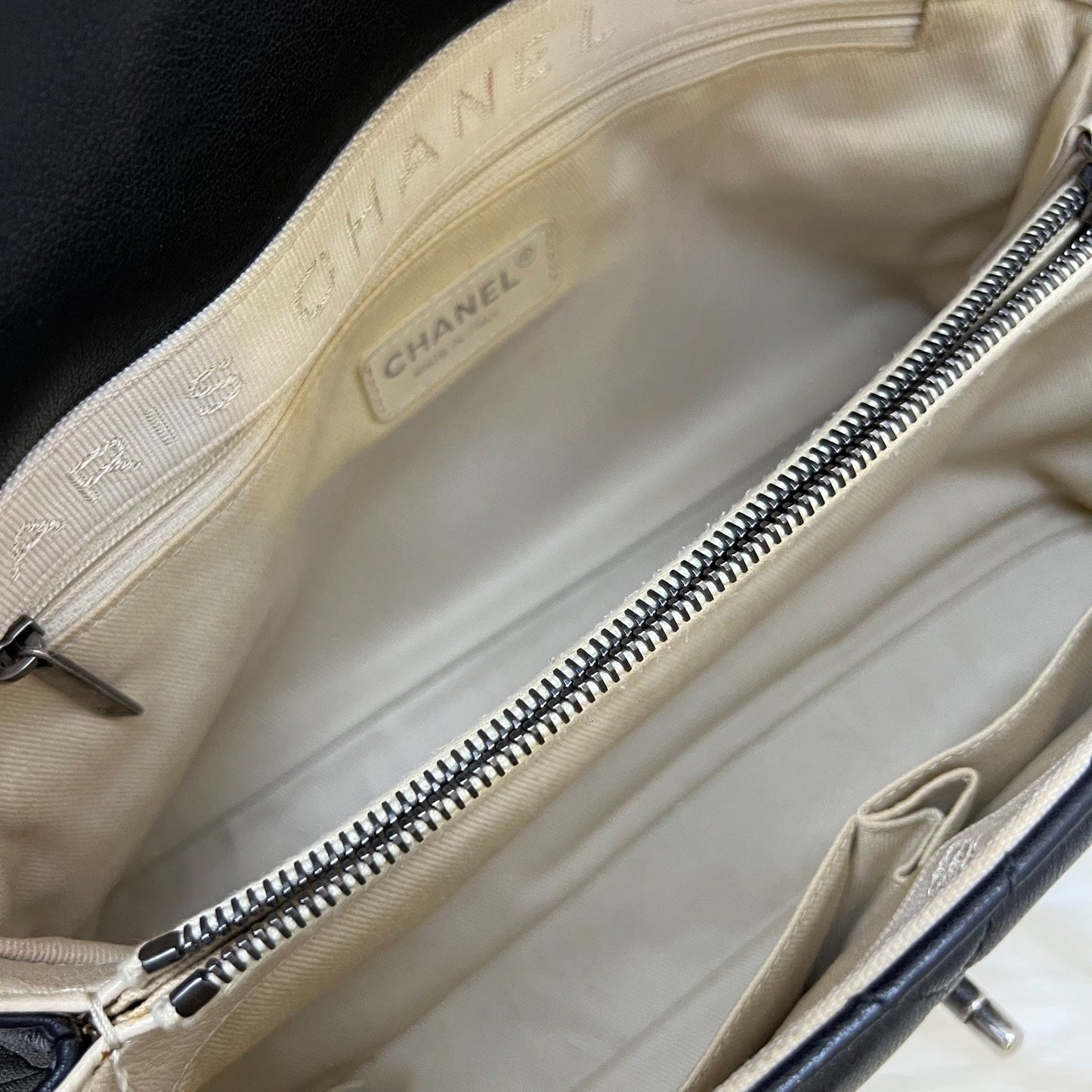 GLM-East West Quilted Flap Bag in Black Caviar and RHW