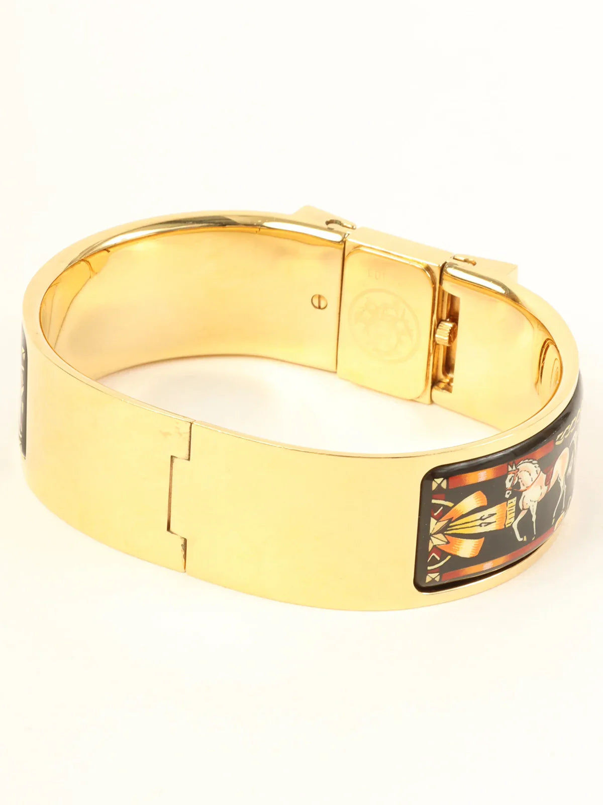 HERMES Loquet Enamel Bangle Watch Gold/Black