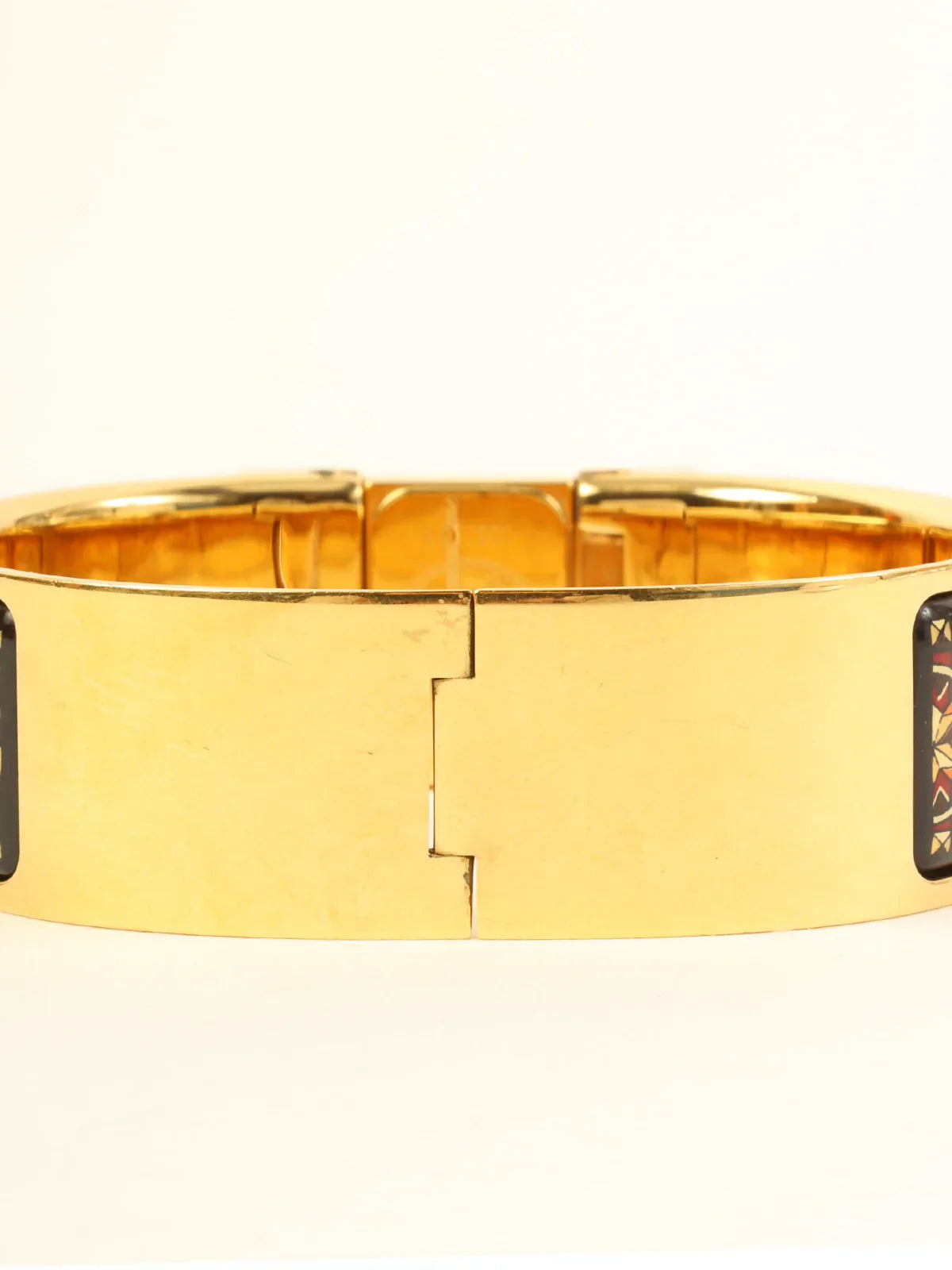 HERMES Loquet Enamel Bangle Watch Gold/Black