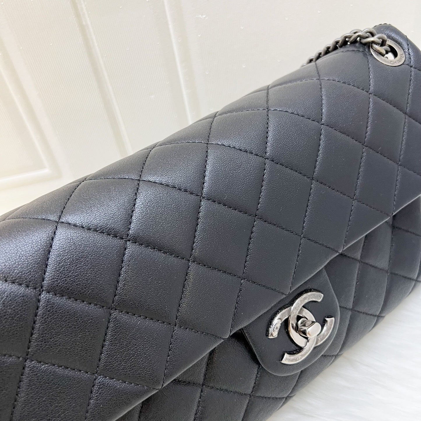 GLM-East West Quilted Flap Bag in Black Caviar and RHW