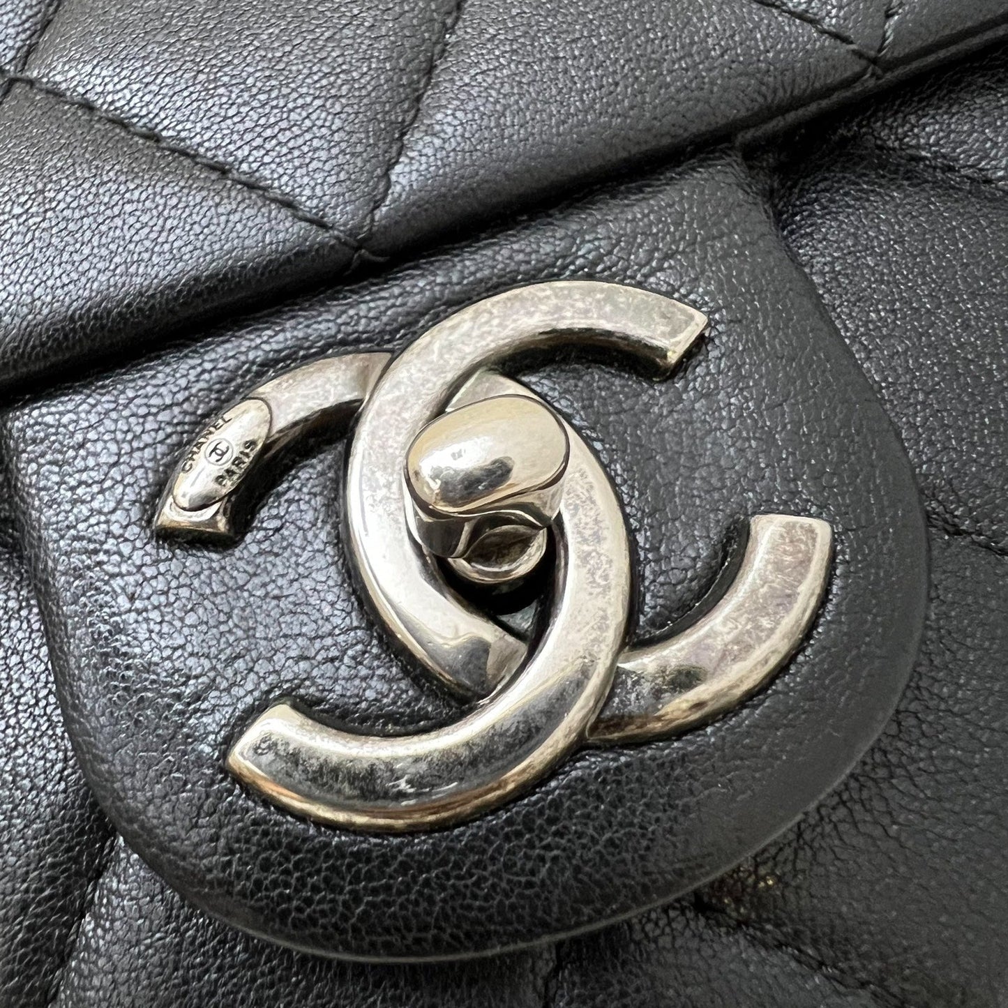 GLM-East West Quilted Flap Bag in Black Caviar and RHW