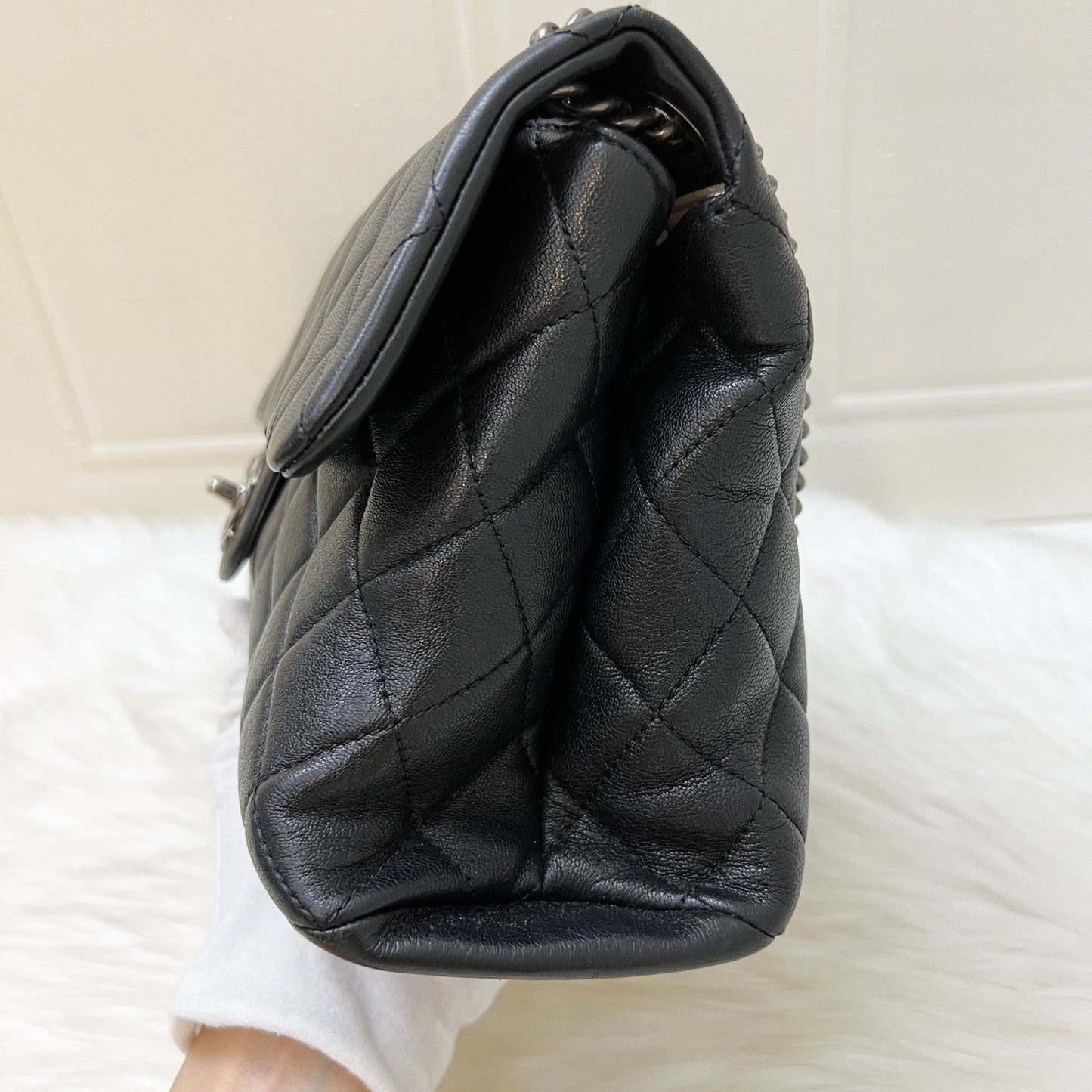 GLM-East West Quilted Flap Bag in Black Caviar and RHW