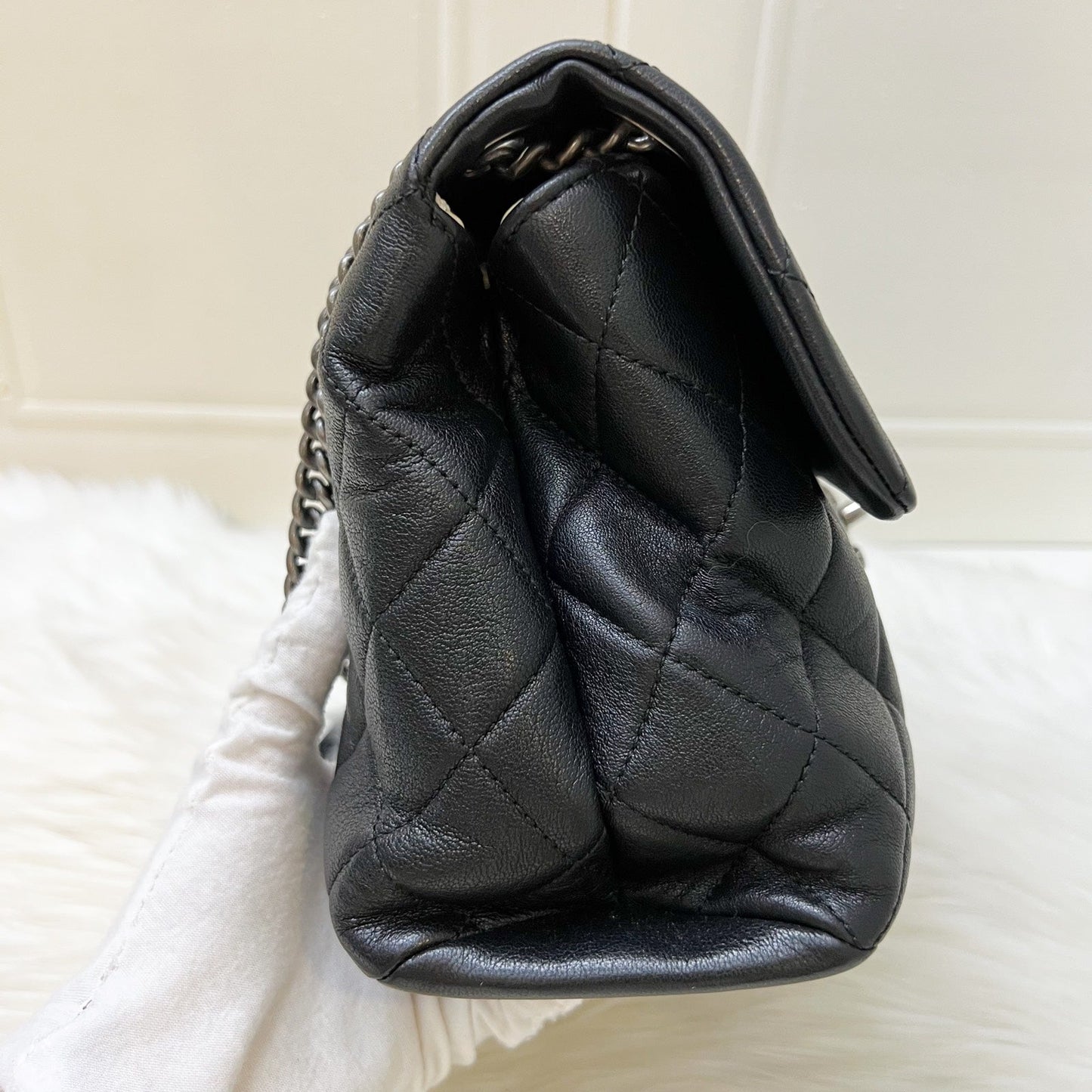 GLM-East West Quilted Flap Bag in Black Caviar and RHW