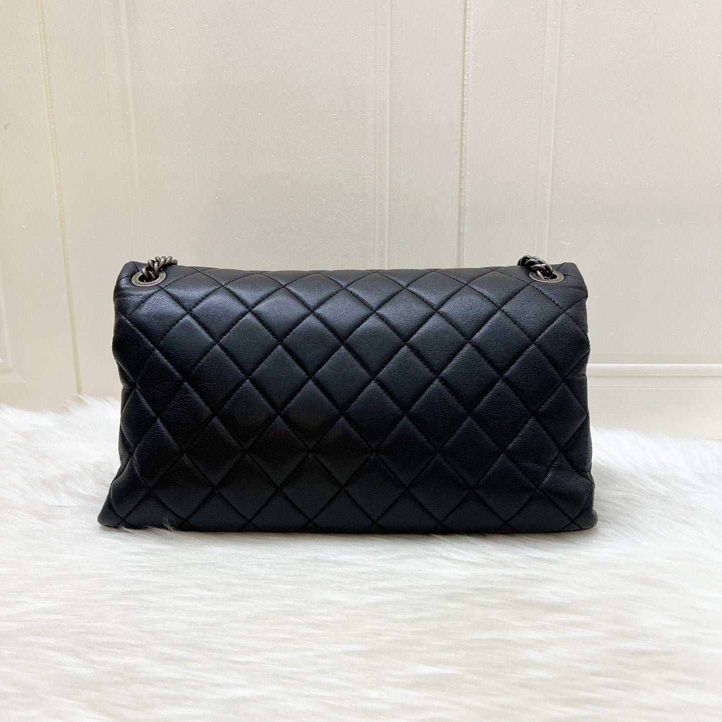 GLM-East West Quilted Flap Bag in Black Caviar and RHW