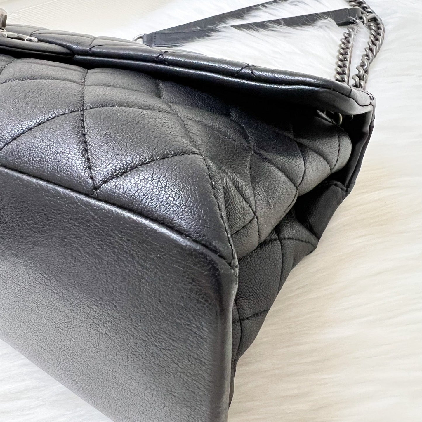 GLM-East West Quilted Flap Bag in Black Caviar and RHW