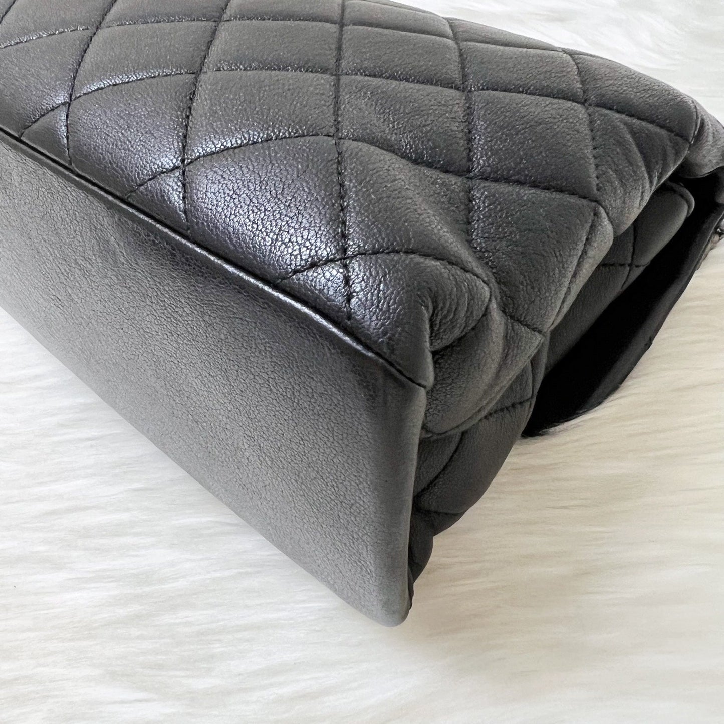 GLM-East West Quilted Flap Bag in Black Caviar and RHW