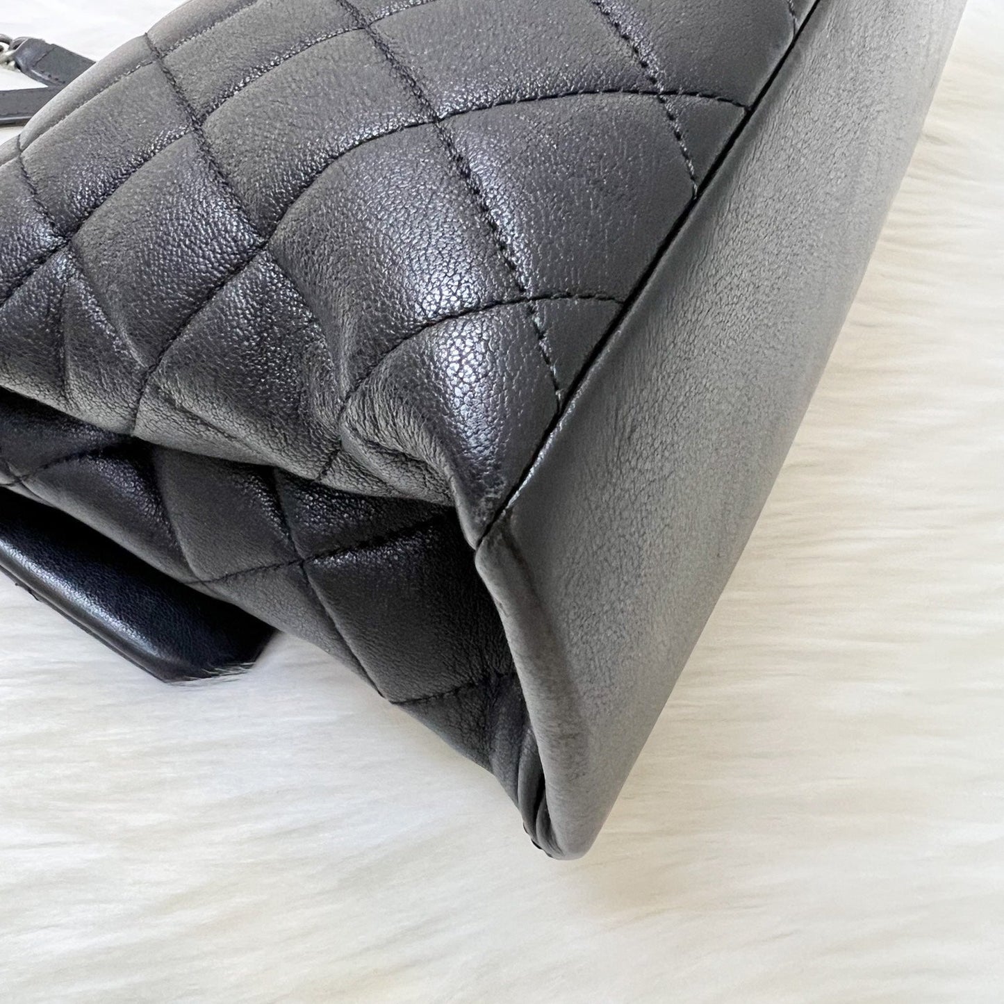 GLM-East West Quilted Flap Bag in Black Caviar and RHW