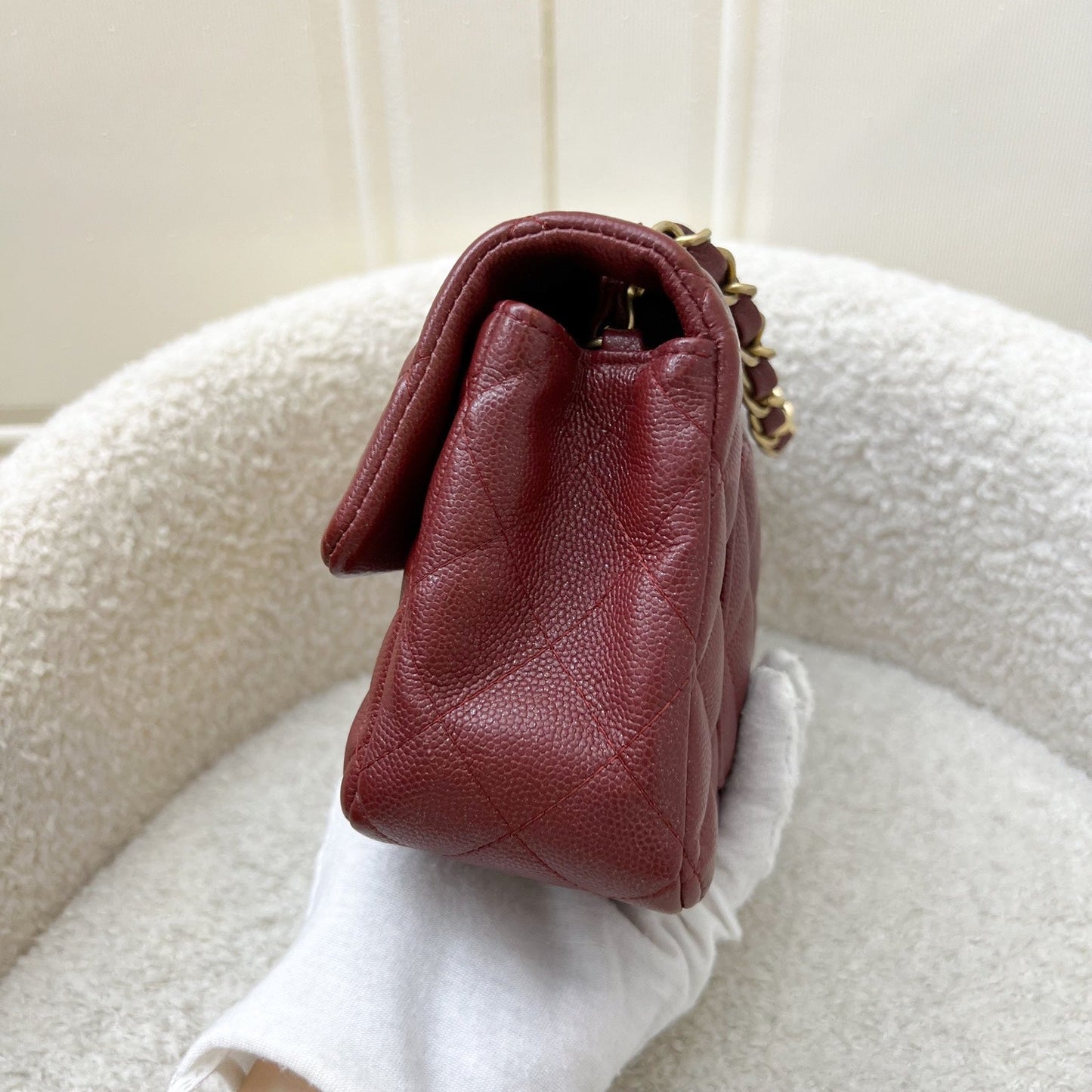 GLM-Classic Mini Rectangle Flap in 18C Iridescent Burgundy Caviar and AGHW