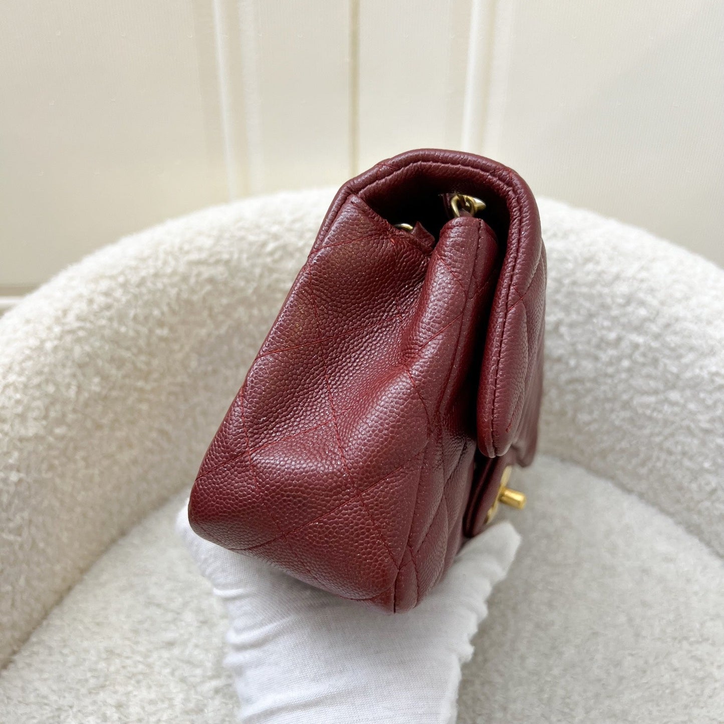 GLM-Classic Mini Rectangle Flap in 18C Iridescent Burgundy Caviar and AGHW
