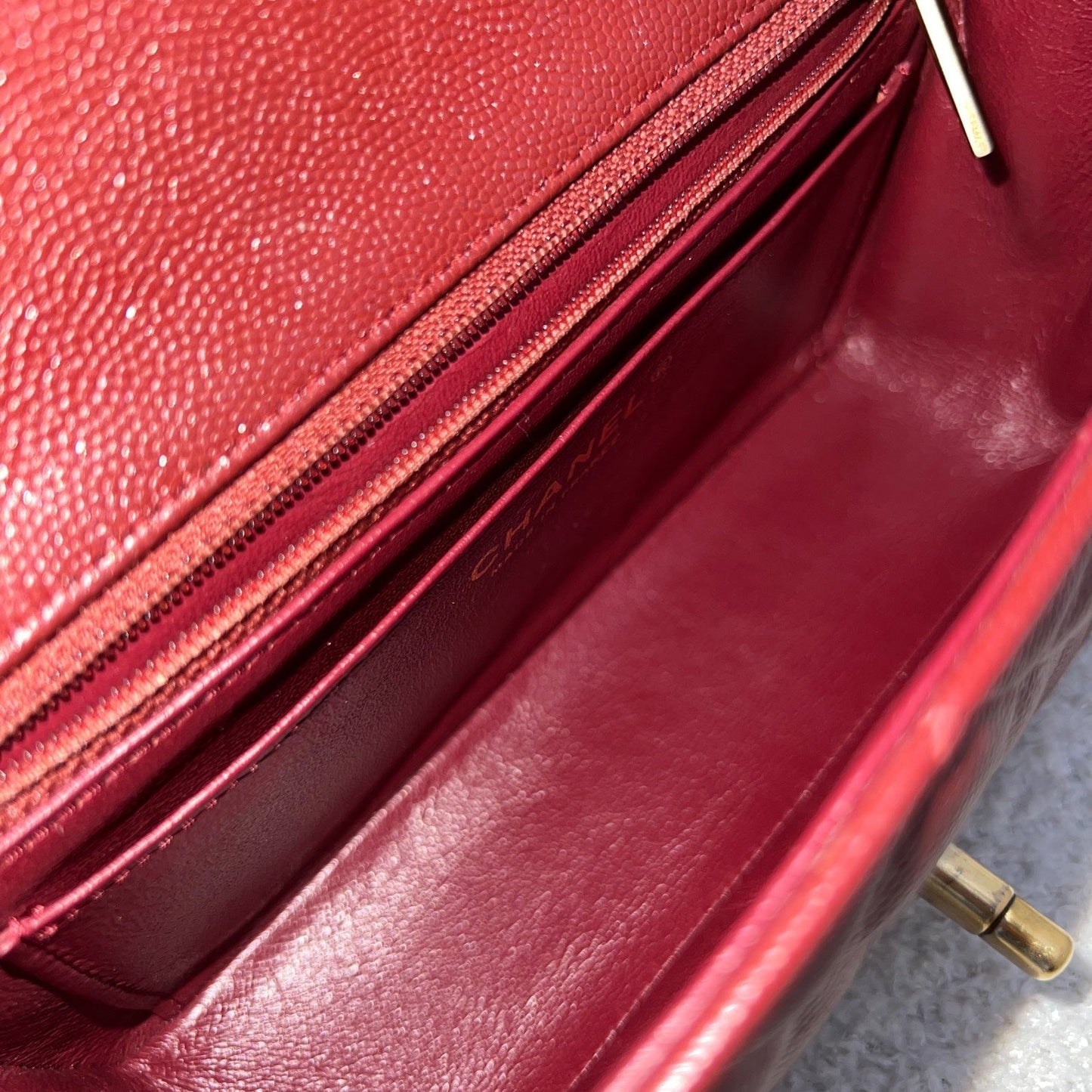 GLM-Classic Mini Rectangle Flap in 18C Iridescent Burgundy Caviar and AGHW