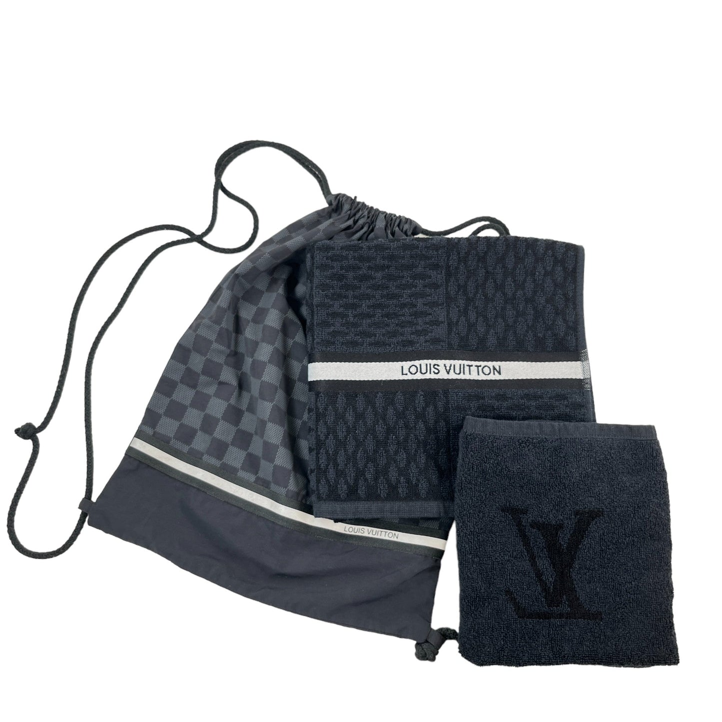 Men's Set Damier Graphite Drawstring Bag & 2 Towel Black