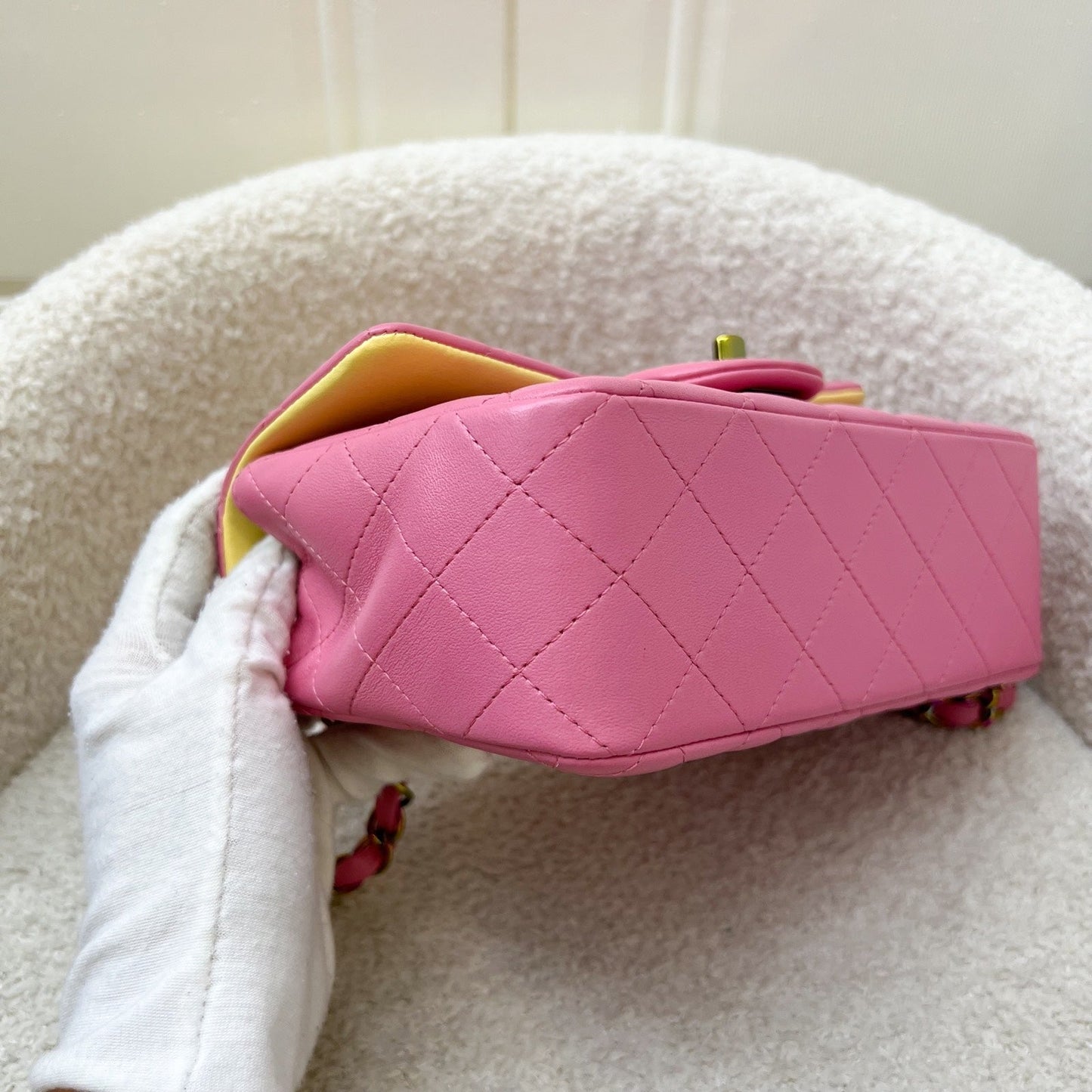 GLM-Classic Mini Rectangle Flap in 21P Pink / Yellow Lambskin and Rainbow HW