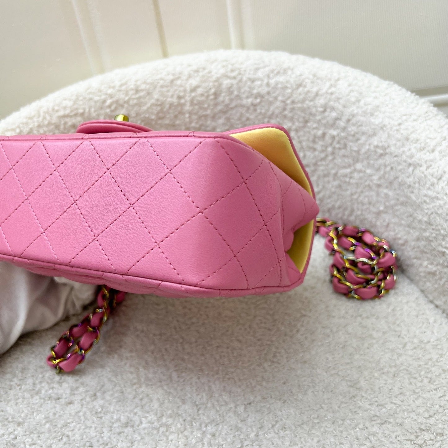GLM-Classic Mini Rectangle Flap in 21P Pink / Yellow Lambskin and Rainbow HW