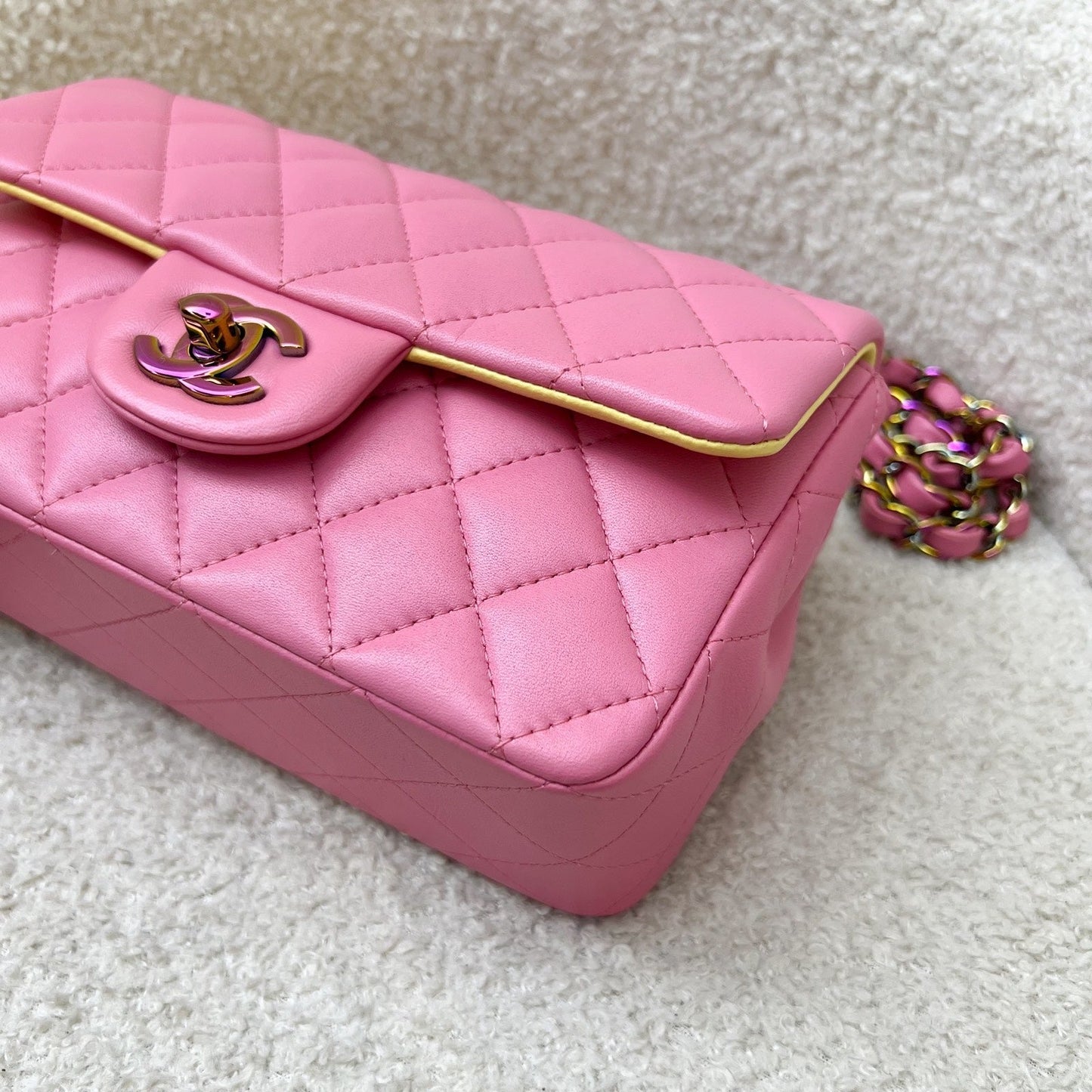 GLM-Classic Mini Rectangle Flap in 21P Pink / Yellow Lambskin and Rainbow HW