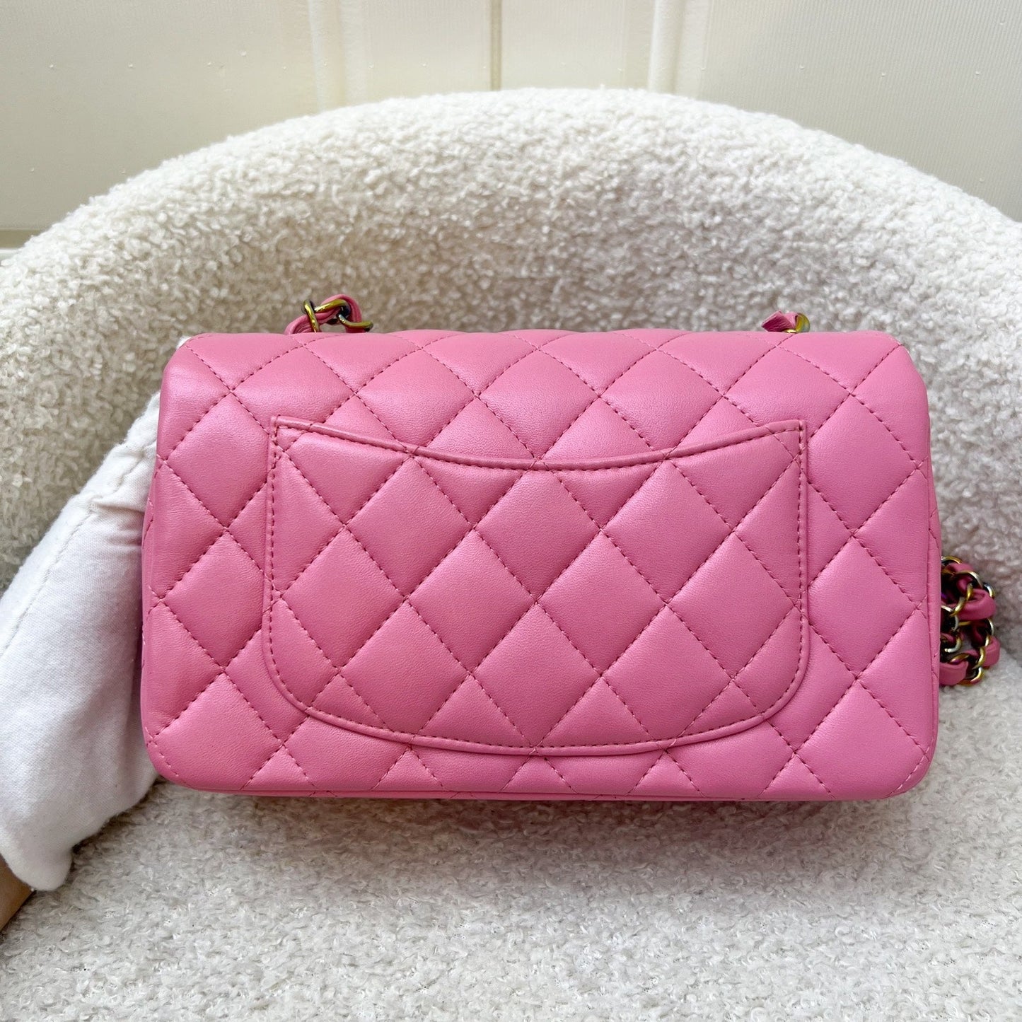 GLM-Classic Mini Rectangle Flap in 21P Pink / Yellow Lambskin and Rainbow HW