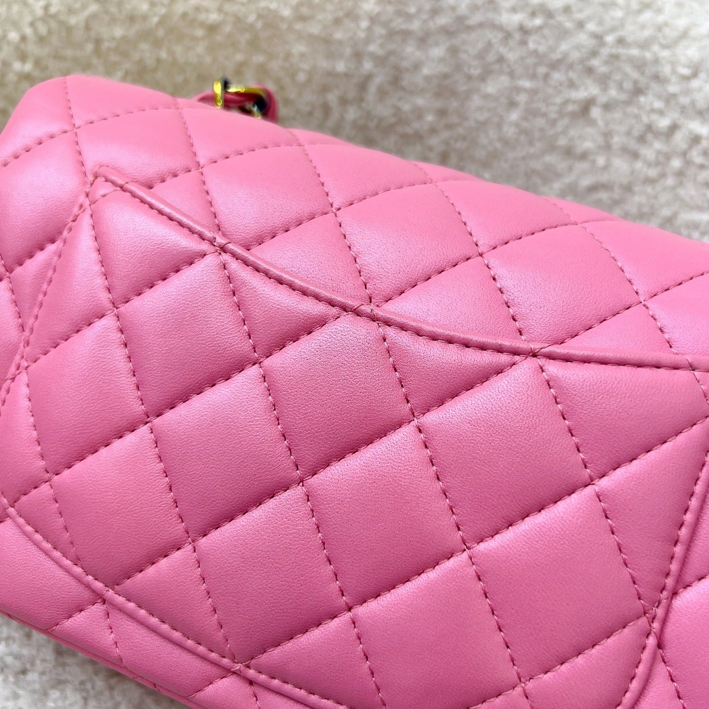 GLM-Classic Mini Rectangle Flap in 21P Pink / Yellow Lambskin and Rainbow HW