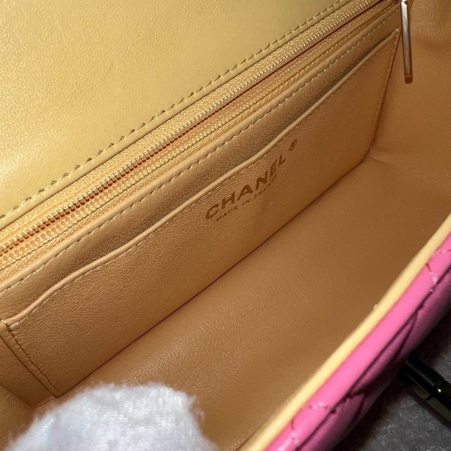 GLM-Classic Mini Rectangle Flap in 21P Pink / Yellow Lambskin and Rainbow HW