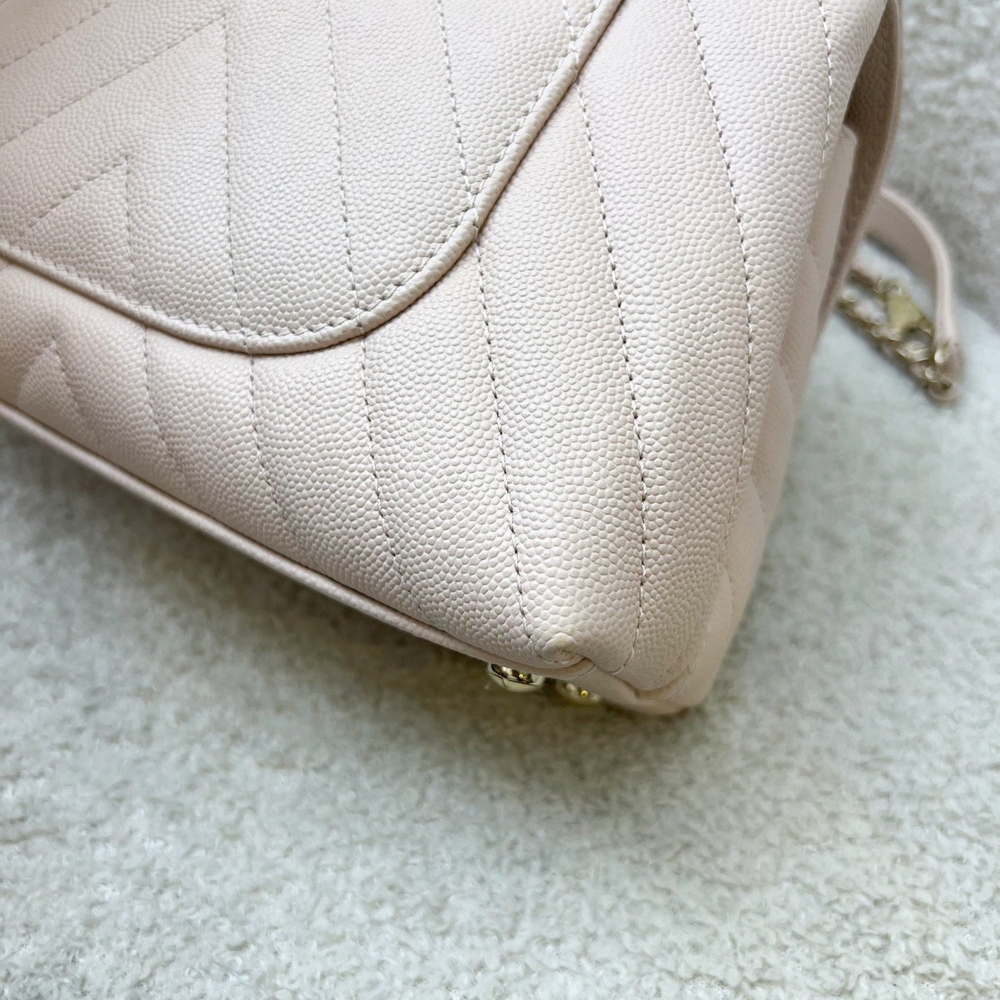 GLM-Small Coco Handle in 20A Chevron Quilted Beige Pink Caviar and LGHW
