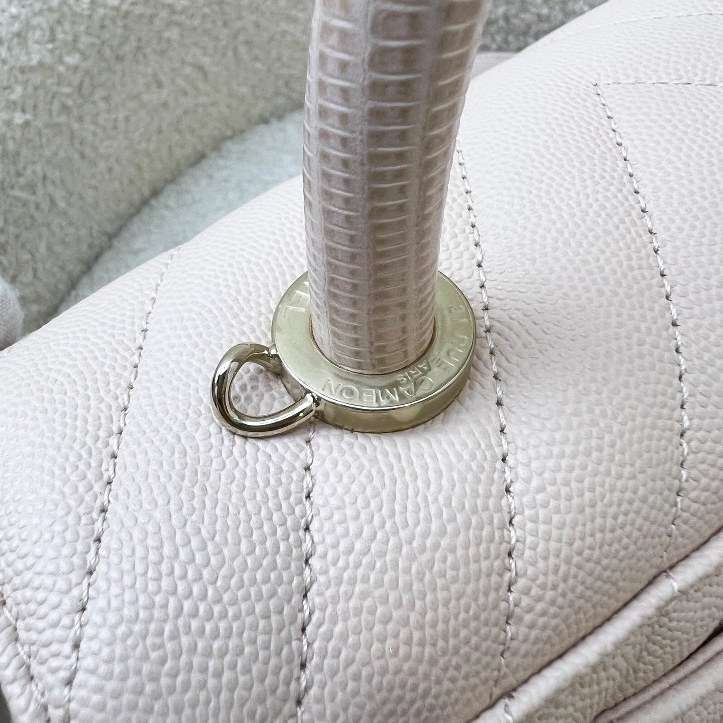 GLM-Small Coco Handle in 20A Chevron Quilted Beige Pink Caviar and LGHW