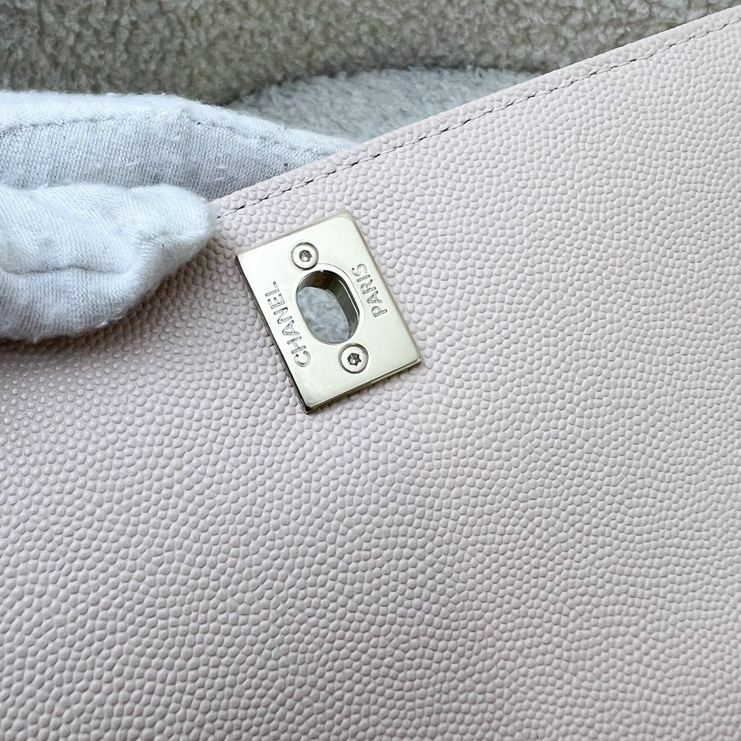 GLM-Small Coco Handle in 20A Chevron Quilted Beige Pink Caviar and LGHW