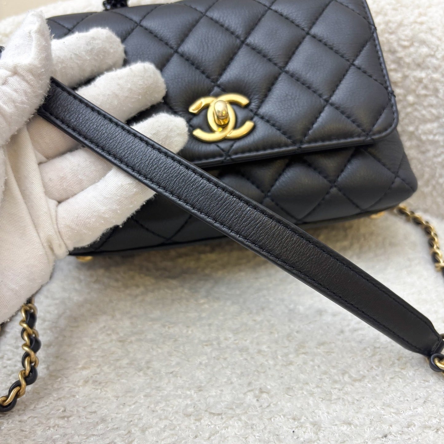 GLM-Mini (19cm) Coco Handle in Black Calfskin and Strass Handle and AGHW
